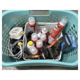 Basket with 7 cans of Scotch guard, paint roller