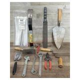 Flat with pry bar, wrenches and misc. hand tools