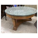Antique round coffee table with marble top