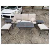 Rod iron sofa with three tables and 2 foot stools