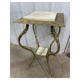 Antique brass plant stand with marble top