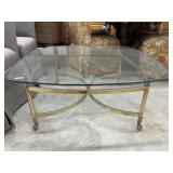 Brass frame glass top coffee table