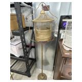 Brass color metal bird cage with stand