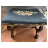 Vintage foot stool with needlepoint seat and