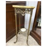 Victorian style brass plant stand with marble top