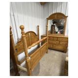 Oak queen size  poster bed frame and matching