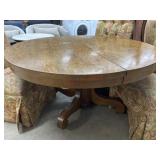 Round oak pedestal table with 4 slip cover style