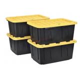 27 Gallon Heavy-Duty Black & Yellow Storage Tote,