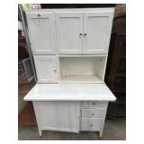 White Hoosier style cabinet with flour sifter