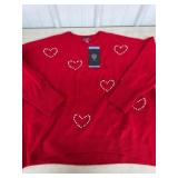 Red Vince Camuto Sweater with Pearl Heart Accents