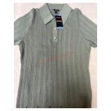 Green Pointelle Polo Top with Short Sleeves