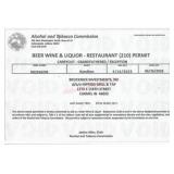 Hamilton County Beer, Wine, Liquor License.