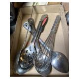 6- Stainless serving spoons and whisk