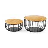 Two Round Wire Basket Tables