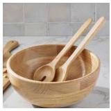 Rubber Wood Salad Bowl With Servers