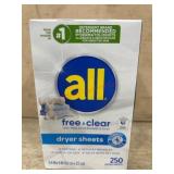 All Free Clear Dryer Sheets (250 Count)