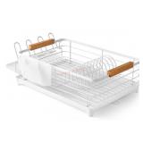Modern White Dish Rack With Wood Accents
