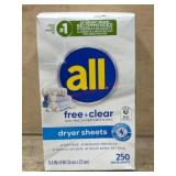 All Free Clear Dryer Sheets 250 Count
