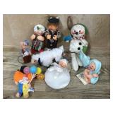 8- Various size Annalee dolls  Clown, Snowman,