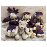 5- Boyds Bears and moose dressed in plaid red