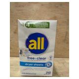 All Free Clear Dryer Sheets, 250 Count