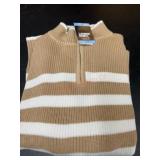 Lands' End Beige and White Striped Sweater