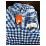 Men's Blue and White Checked Button-Up Shirt, XL