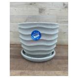 Gray Ceramic Planter With Tray