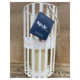 White Metal LED Lantern With Candle