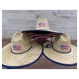 Straw Hats with American Flag Patches