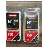 Two Oregon 14" T50 Chainsaw Chains