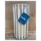White Metal Lantern with Glass Insert
