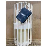 White Metal Cage Lantern with LED Candle