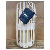 White Metal Lantern with LED Candle