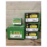 2 wood screw boxes & 3 gold deck boxes