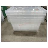 4 clear plastic totes w/ 3 lids- cracked lids