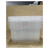 4 plastic totes w/ lids- cracked lid