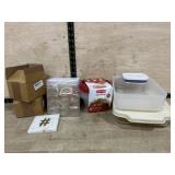Box of napkin rings and food storage containers