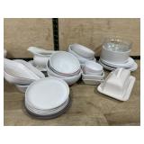 Box of white dinner ware bowls and misc. pieces