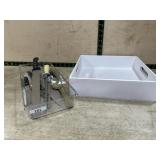 Tray of utensils and white leather look decorator