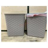 2 Grey plastic trash cans