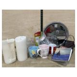 Box lot of Clear trays/ flameless candle and