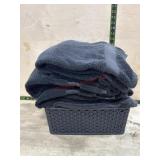 4 Black bath towels basket of 6 hand towels and