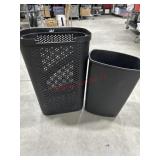 Black trash can and laundry basket