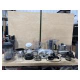 Tote of various small appliance accessories