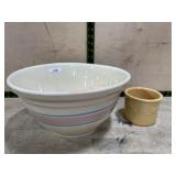 Large stoneware bowl and small longaberger jar