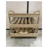 Wood cabinet organizer rack and wood tray