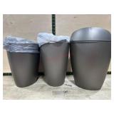 3 Brown plastic trash cans