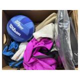Box lot with tote bag, volley ball and misc.