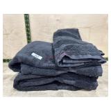 2 Black bath towels and 2 hand towels